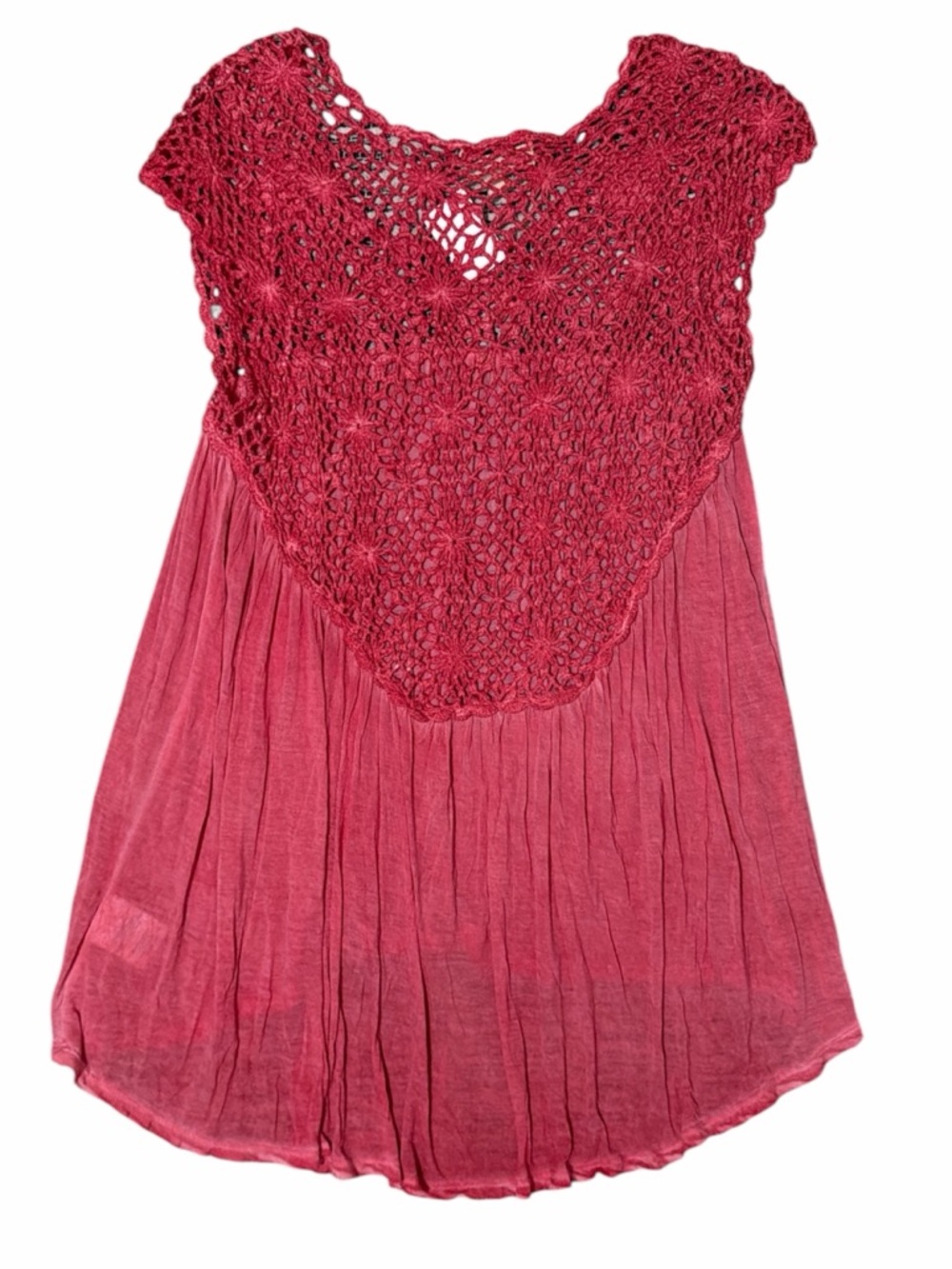 BLACK SWAN Women’s Crochet Mineral Wash Deep Pink Short Sleeveless Top - - Picture 3 of 4